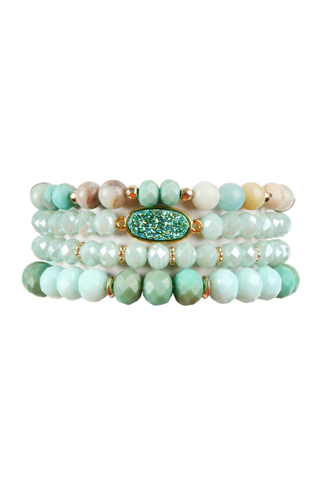 Mint Druzy Oval Mixed Beads Bracelet Set - Pack of 6