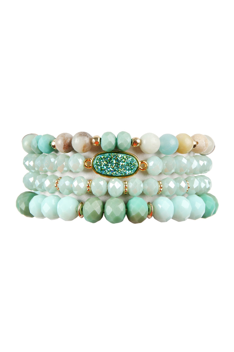 Mint Druzy Oval Mixed Beads Bracelet Set - Pack of 6