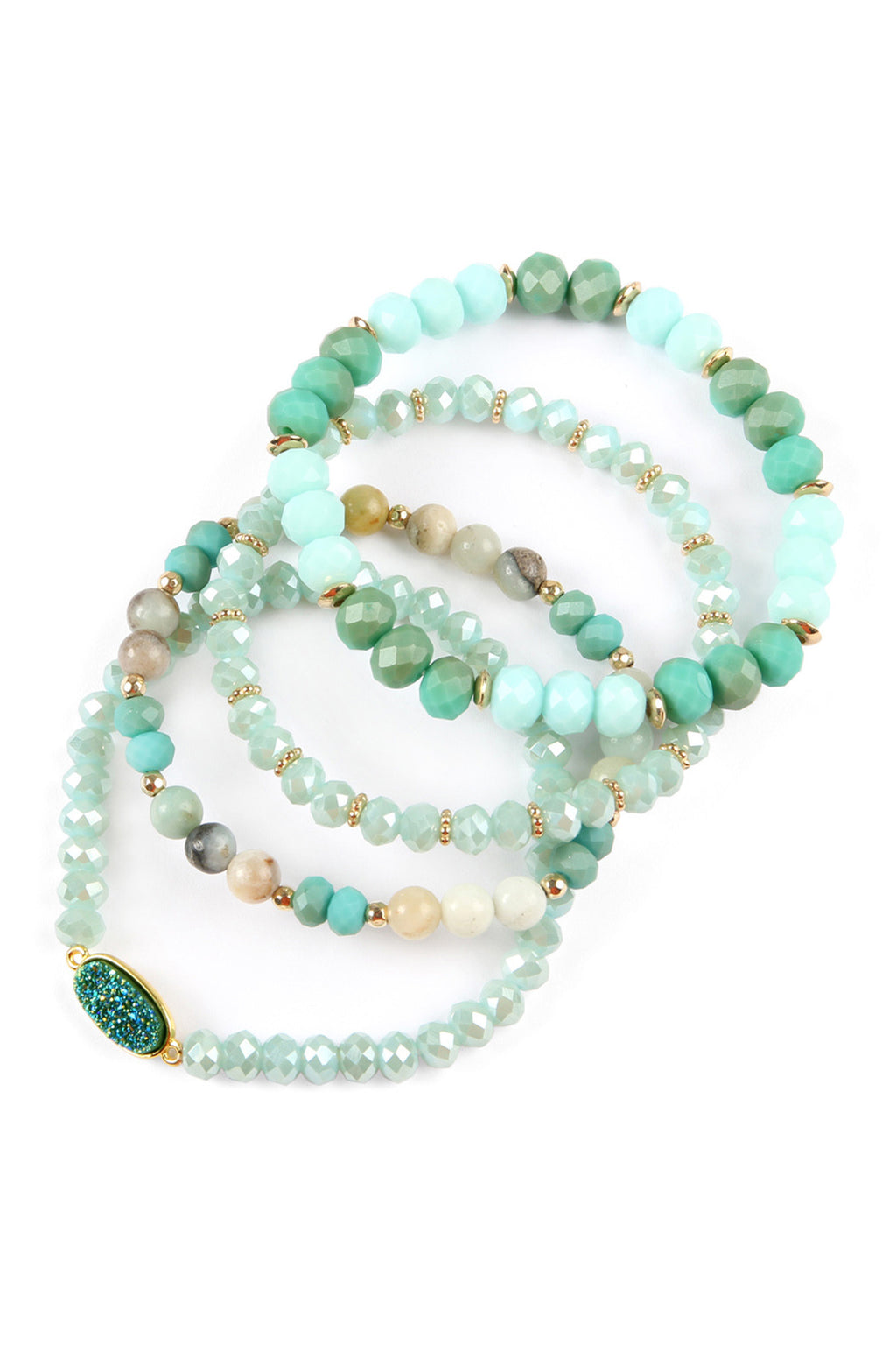 Mint Druzy Oval Mixed Beads Bracelet Set - Pack of 6