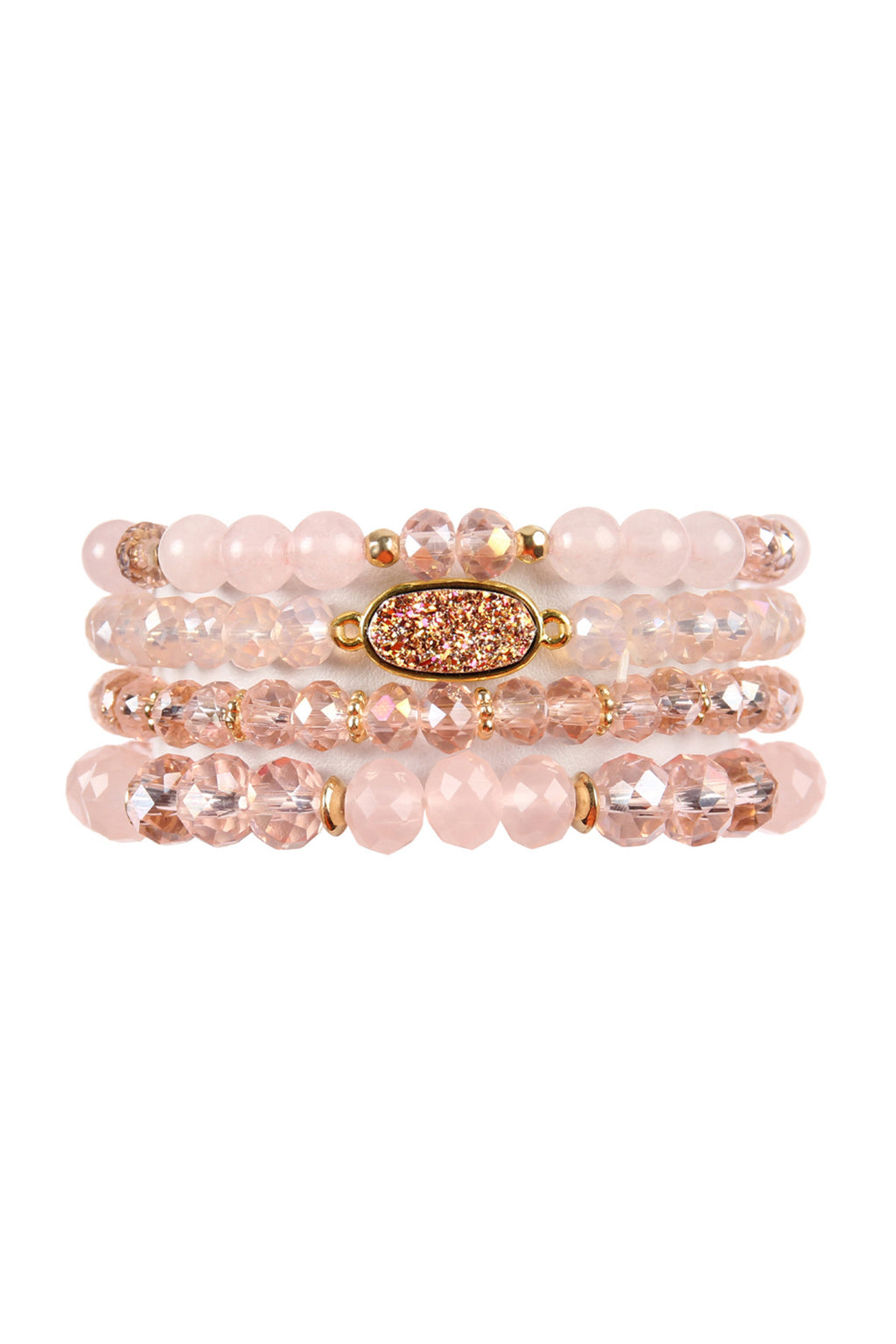 Pink Druzy Oval Mixed Beads Bracelet Set - Pack of 6
