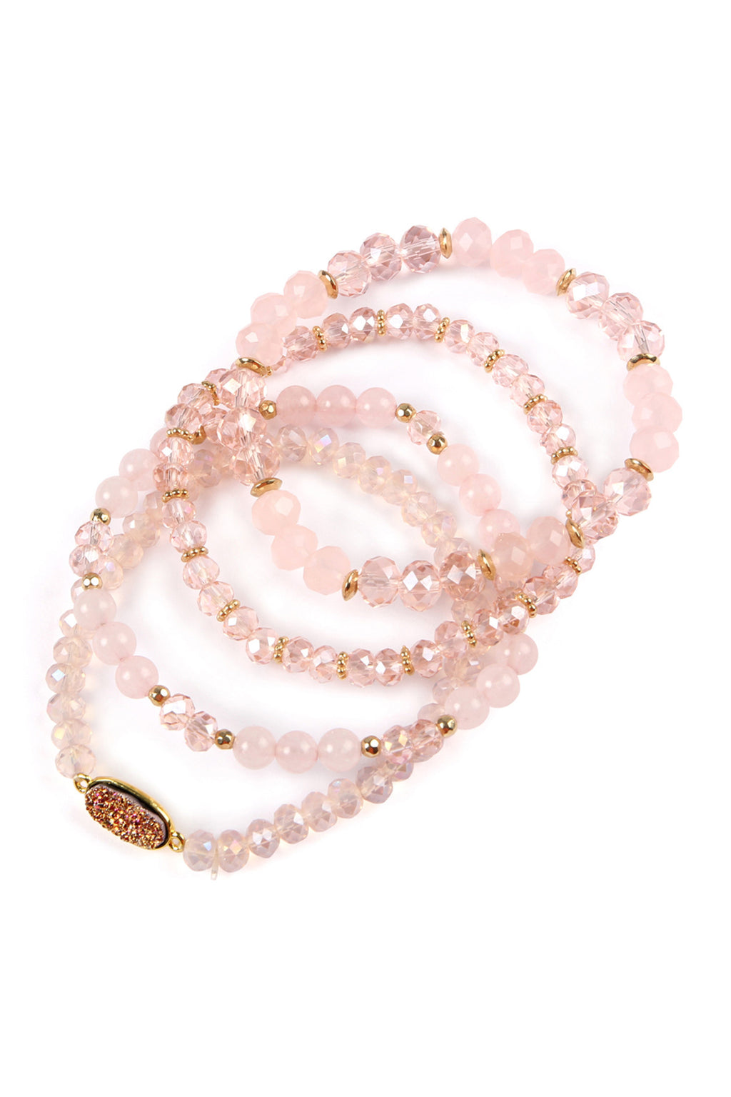 Pink Druzy Oval Mixed Beads Bracelet Set - Pack of 6