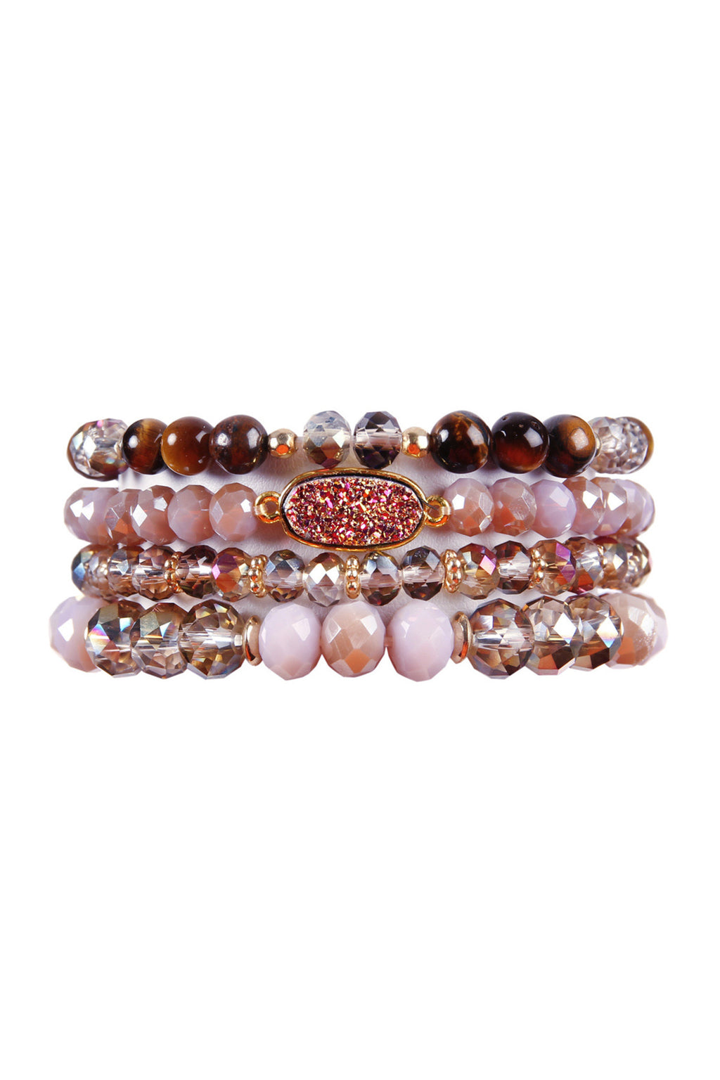 Purple Druzy Oval Mixed Beads Bracelet Set - Pack of 6