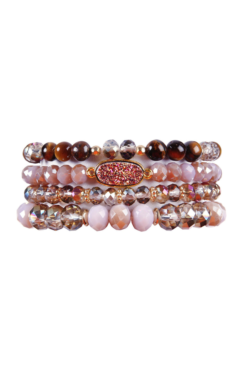 Purple Druzy Oval Mixed Beads Bracelet Set - Pack of 6