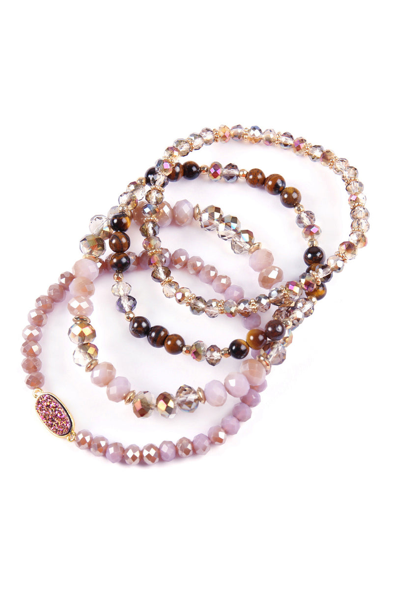 Purple Druzy Oval Mixed Beads Bracelet Set - Pack of 6