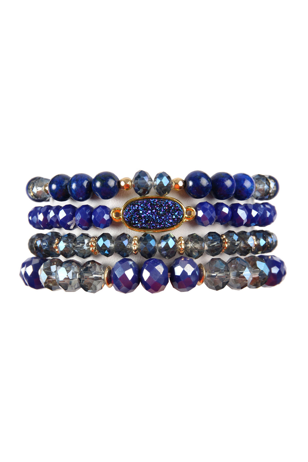 Sapphire Druzy Oval Mixed Beads Bracelet Set - Pack of 6