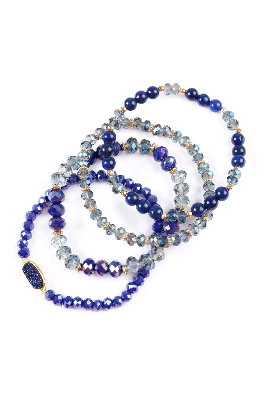 Sapphire Druzy Oval Mixed Beads Bracelet Set - Pack of 6