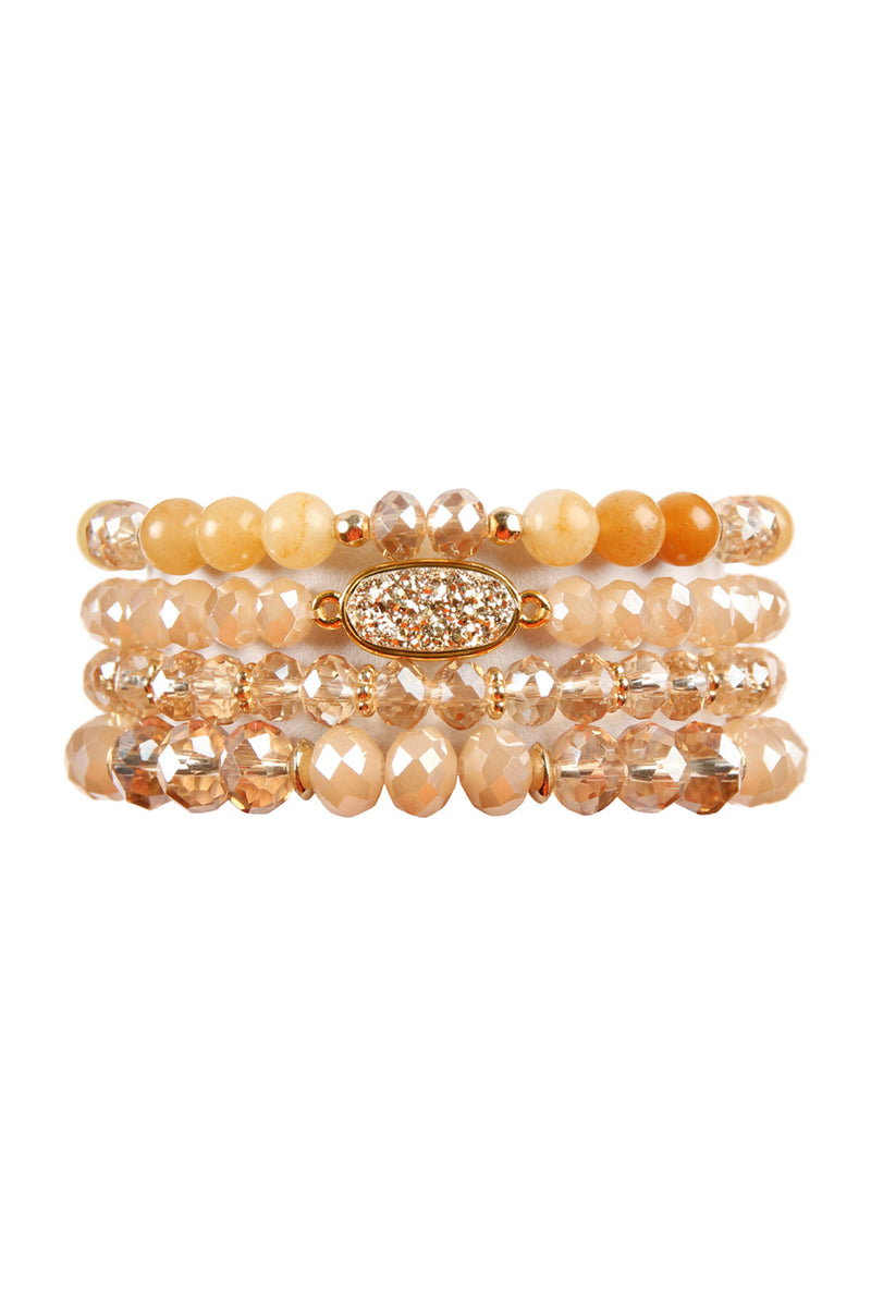 Taupe Druzy Oval Mixed Beads Bracelet Set - Pack of 6