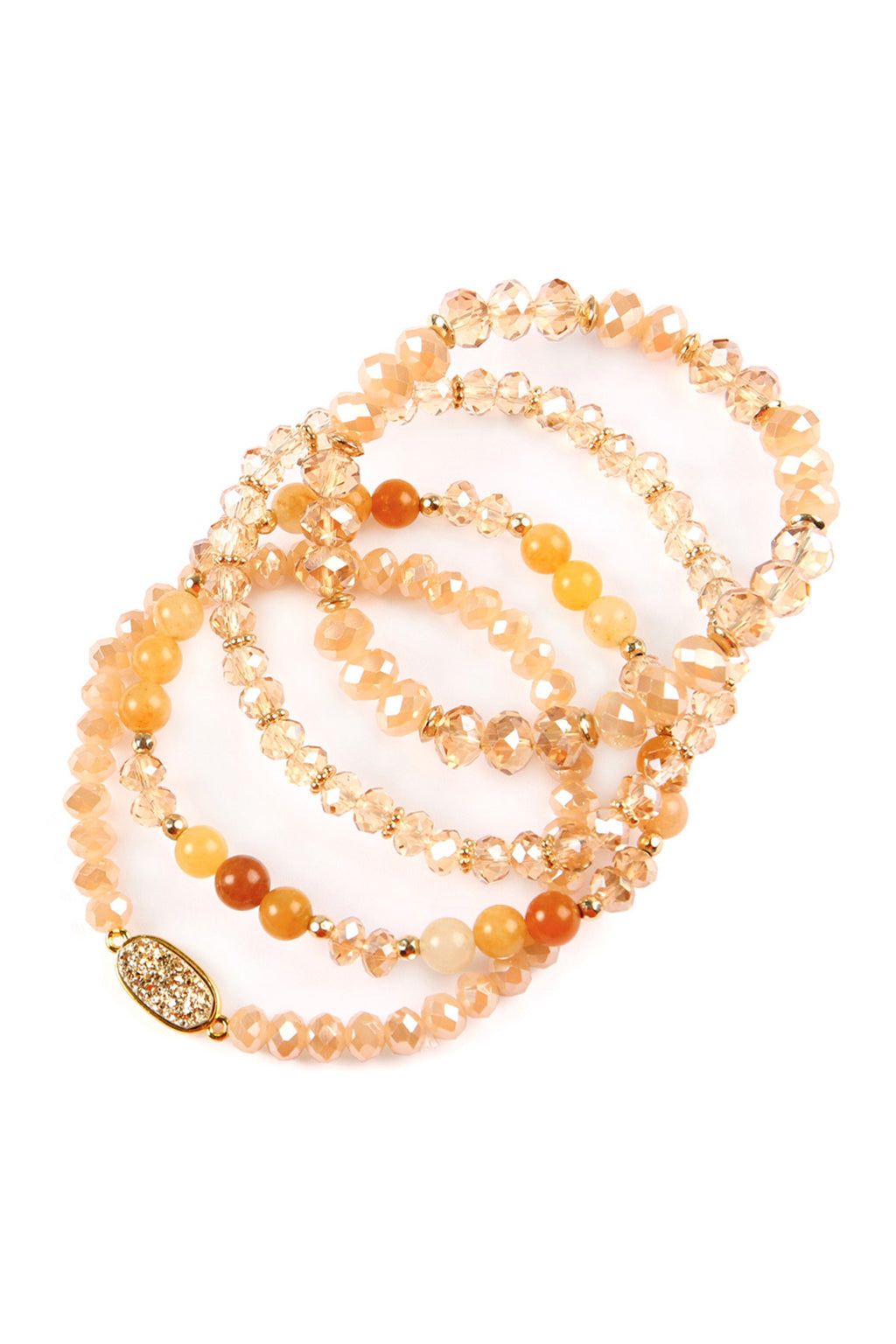 Taupe Druzy Oval Mixed Beads Bracelet Set - Pack of 6