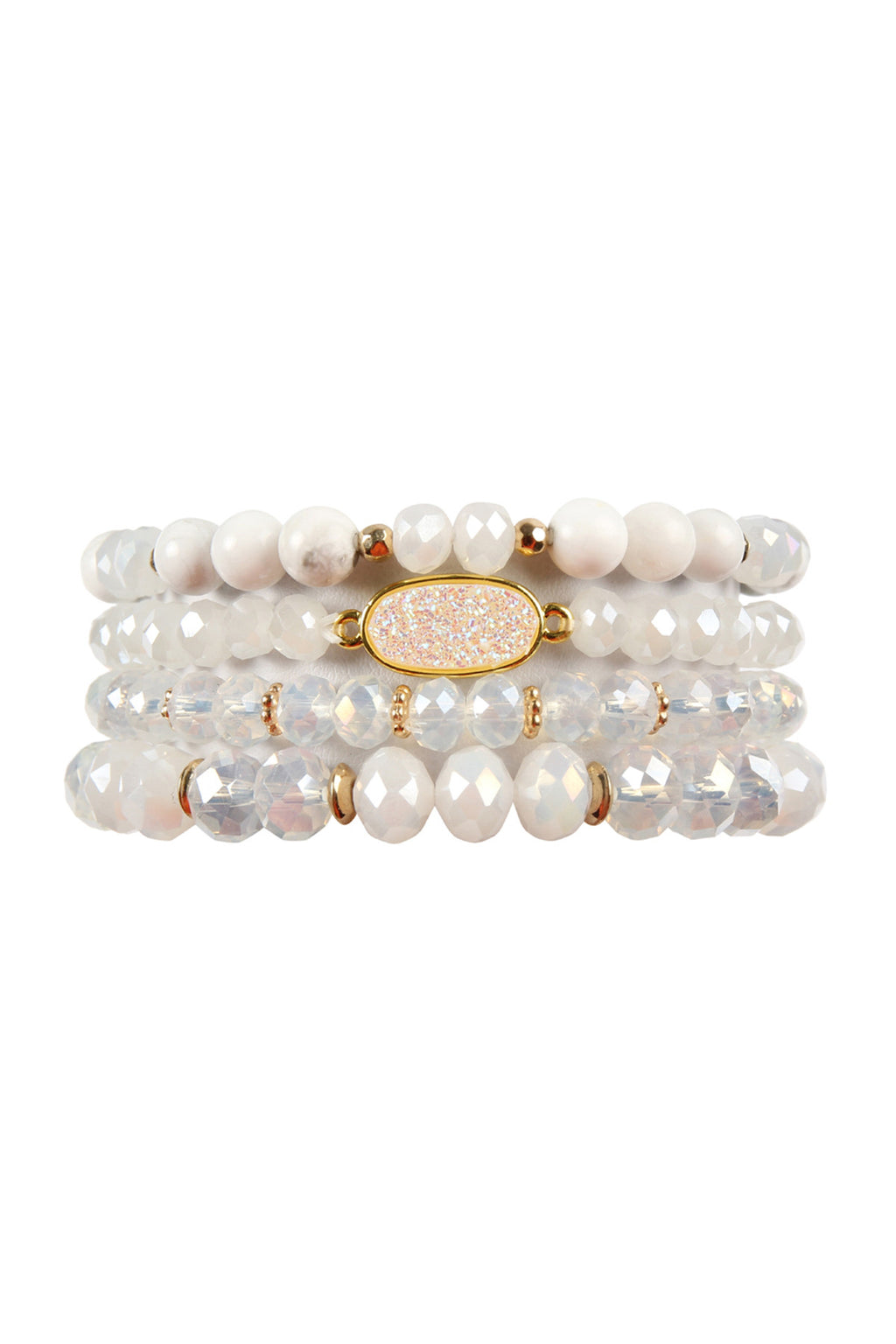 White Druzy Oval Mixed Beads Bracelet Set - Pack of 6