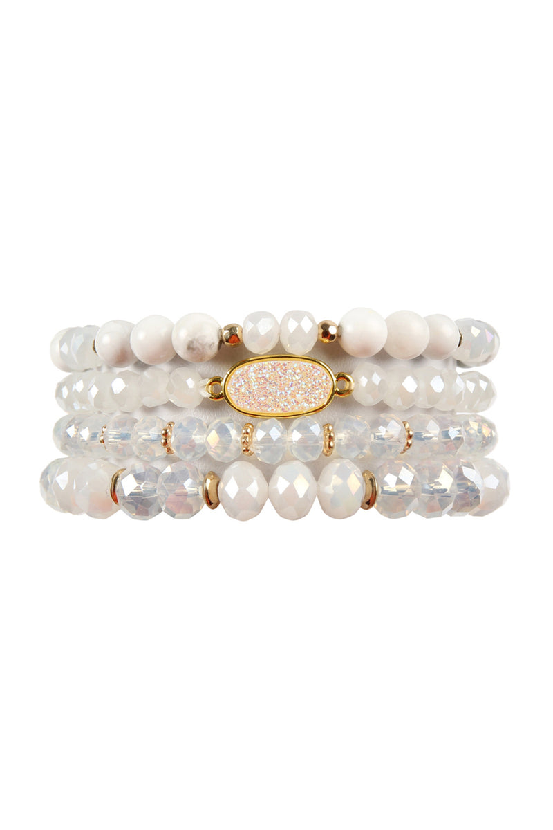 White Druzy Oval Mixed Beads Bracelet Set - Pack of 6