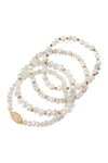 White Druzy Oval Mixed Beads Bracelet Set - Pack of 6