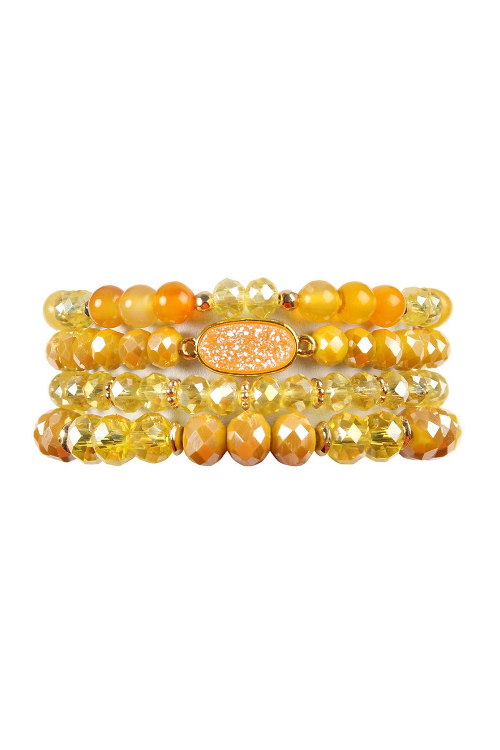 Yellow Druzy Oval Mixed Beads Bracelet Set - Pack of 6