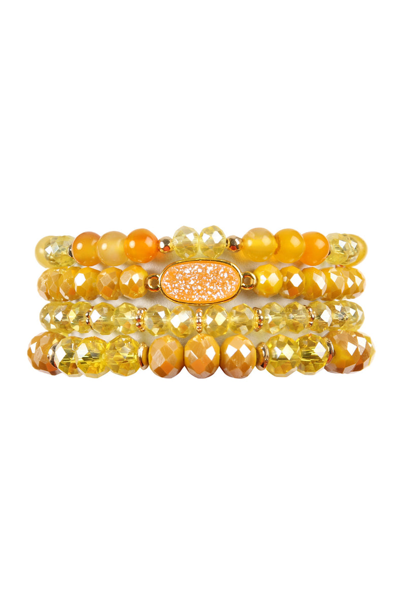 Yellow Druzy Oval Mixed Beads Bracelet Set - Pack of 6