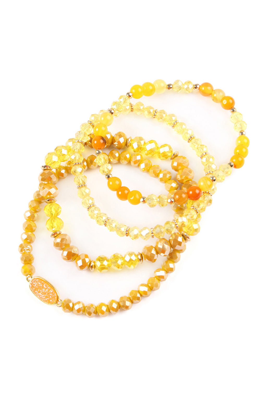 Yellow Druzy Oval Mixed Beads Bracelet Set - Pack of 6