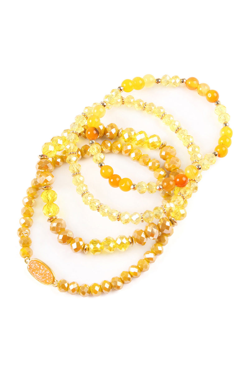 Yellow Druzy Oval Mixed Beads Bracelet Set - Pack of 6