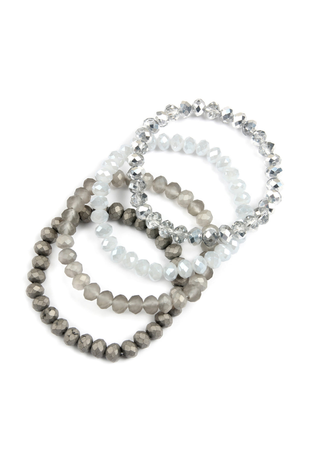 Gray 4 Line Glass Beads Stretch Bracelet - Pack of 6