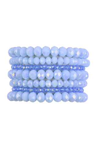Charm Layered Wood, FIMO, Rondelle Mix Beads Stackable Bracelet Amazonite - Pack of 6