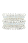 Springwire With Beaded Pearl Elastic Bracelet Silver Cream - Pack of 6