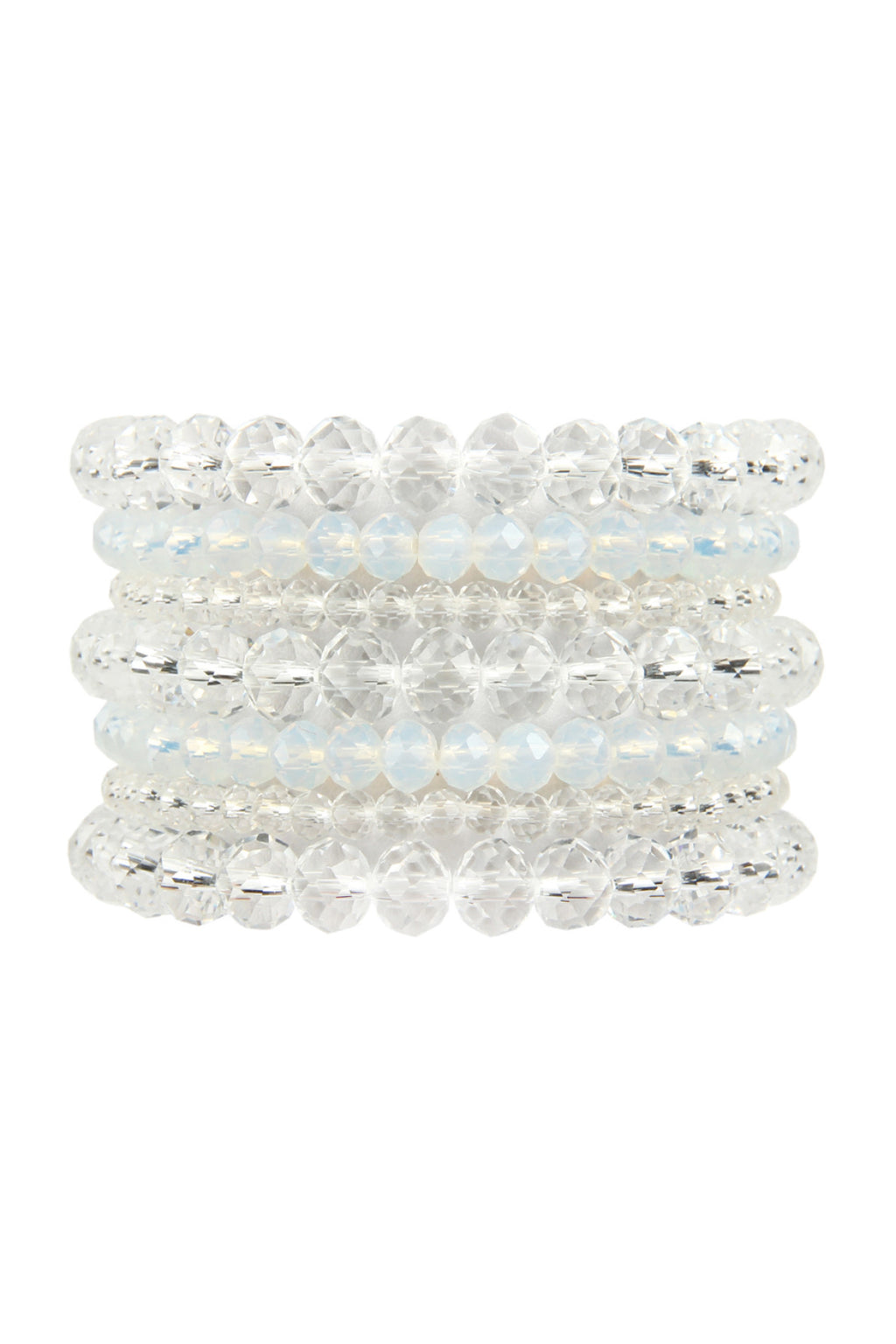 Clear Seven Lines Glass Beads Stretch Bracelet - Pack of 6