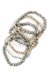 Gray Seven Lines Glass Beads Stretch Bracelet - Pack of 6