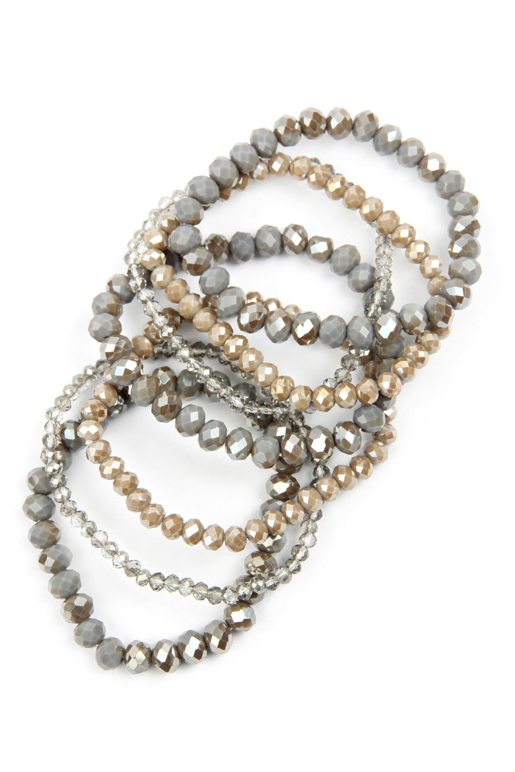 Gray Seven Lines Glass Beads Stretch Bracelet - Pack of 6