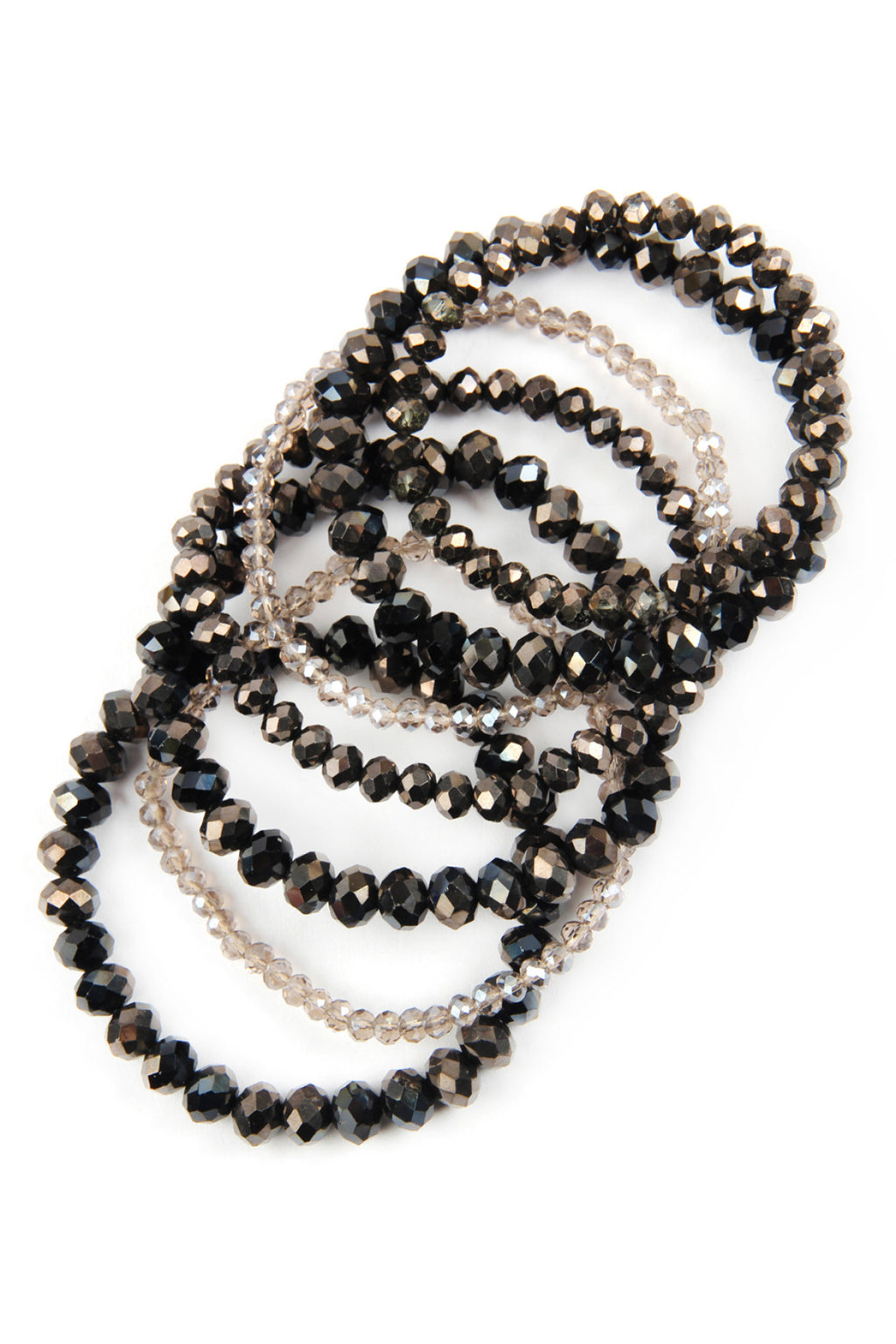 Black Hematite Seven Lines Glass Beads Stretch Bracelet - Pack of 6