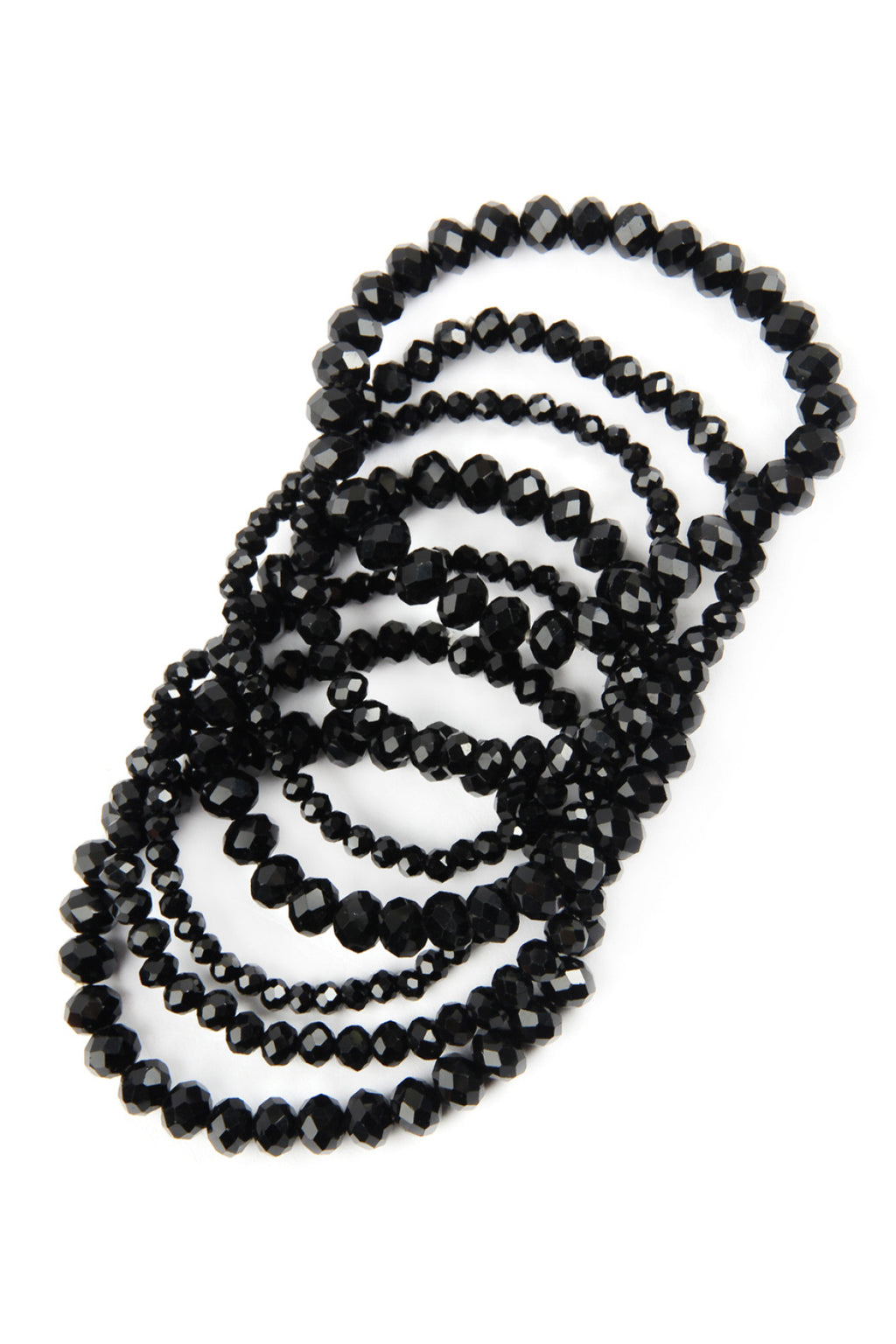Jet Black Seven Lines Glass Beads Stretch Bracelet - Pack of 6