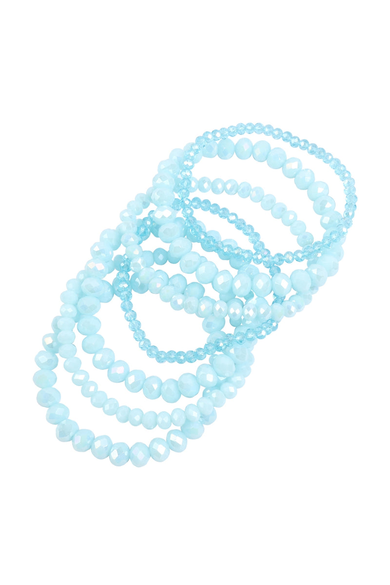 Glass Beads Stretch Bracelet Light Blue - Pack of 6