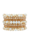 Light Brown Seven Lines Glass Beads Stretch Bracelet - Pack of 6