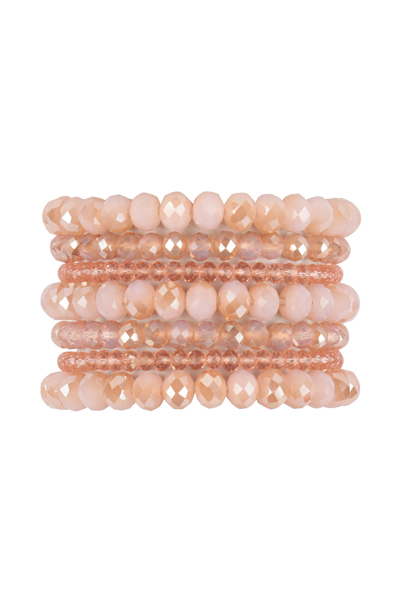 Light Pink Seven Lines Glass Beads Stretch Bracelet - Pack of 6