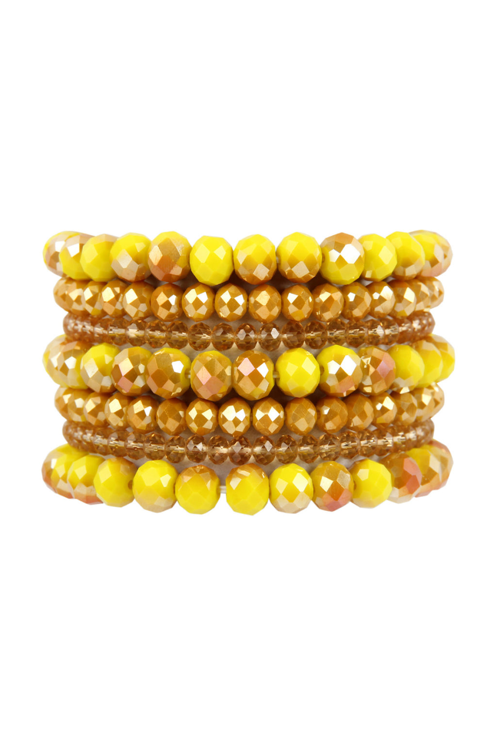Mustard Seven Lines Glass Beads Stretch Bracelet - Pack of 6