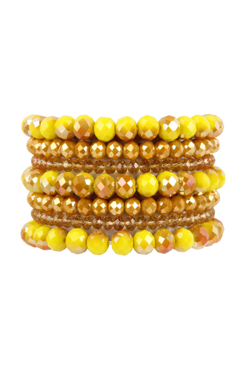 Mustard Seven Lines Glass Beads Stretch Bracelet - Pack of 6