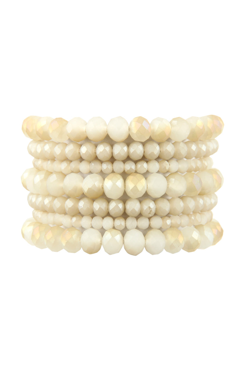 Natural Seven Lines Glass Beads Stretch Bracelet - Pack of 6