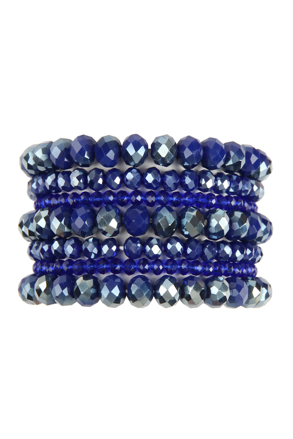 Sapphire Seven Lines Glass Beads Stretch Bracelet - Pack of 6