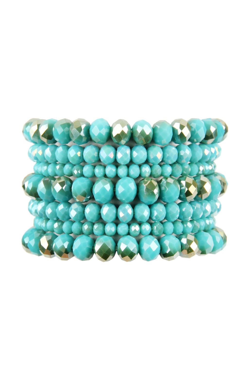 Turquoise Seven Lines Glass Beads Stretch Bracelet - Pack of 6