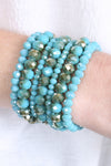 Turquoise Seven Lines Glass Beads Stretch Bracelet - Pack of 6