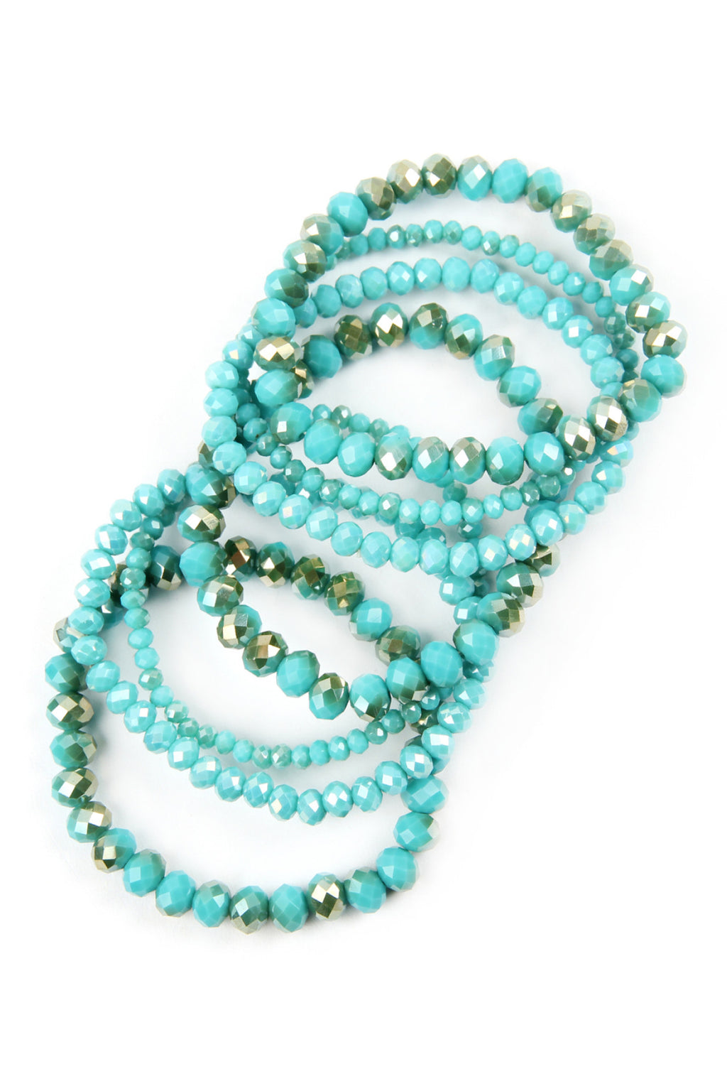 Turquoise Seven Lines Glass Beads Stretch Bracelet - Pack of 6