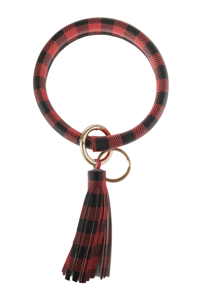 Red Plaid Key Ring with Tassel Bracelet - Pack of 6