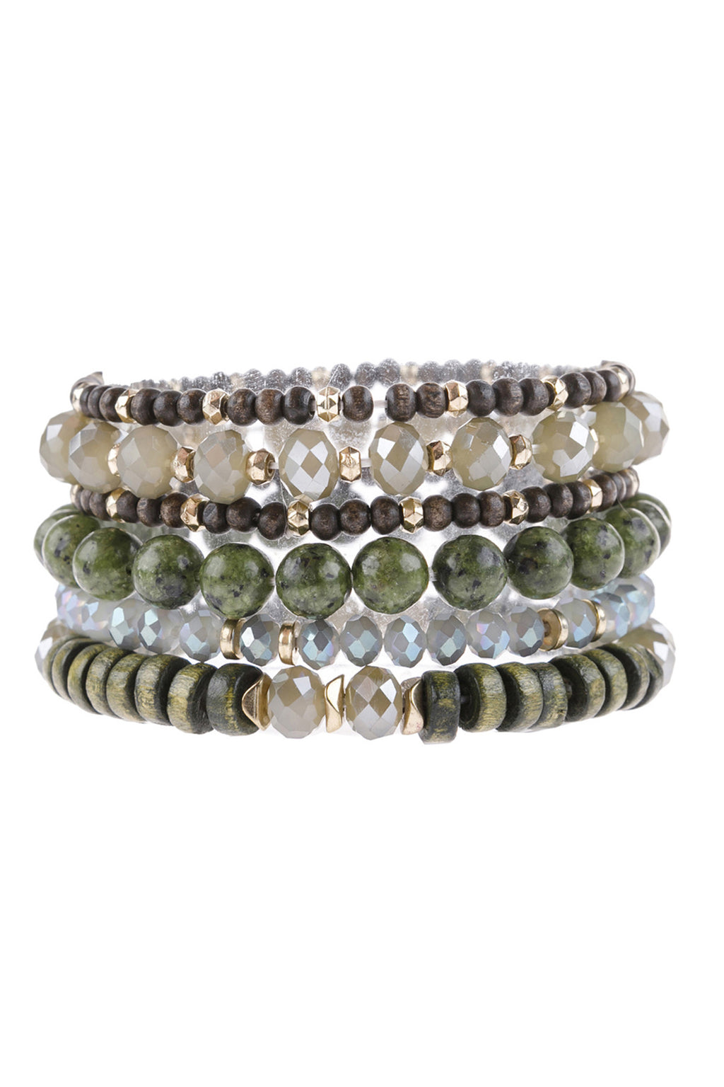 Green Mix Stackable Charm Bracelet - Pack of 6