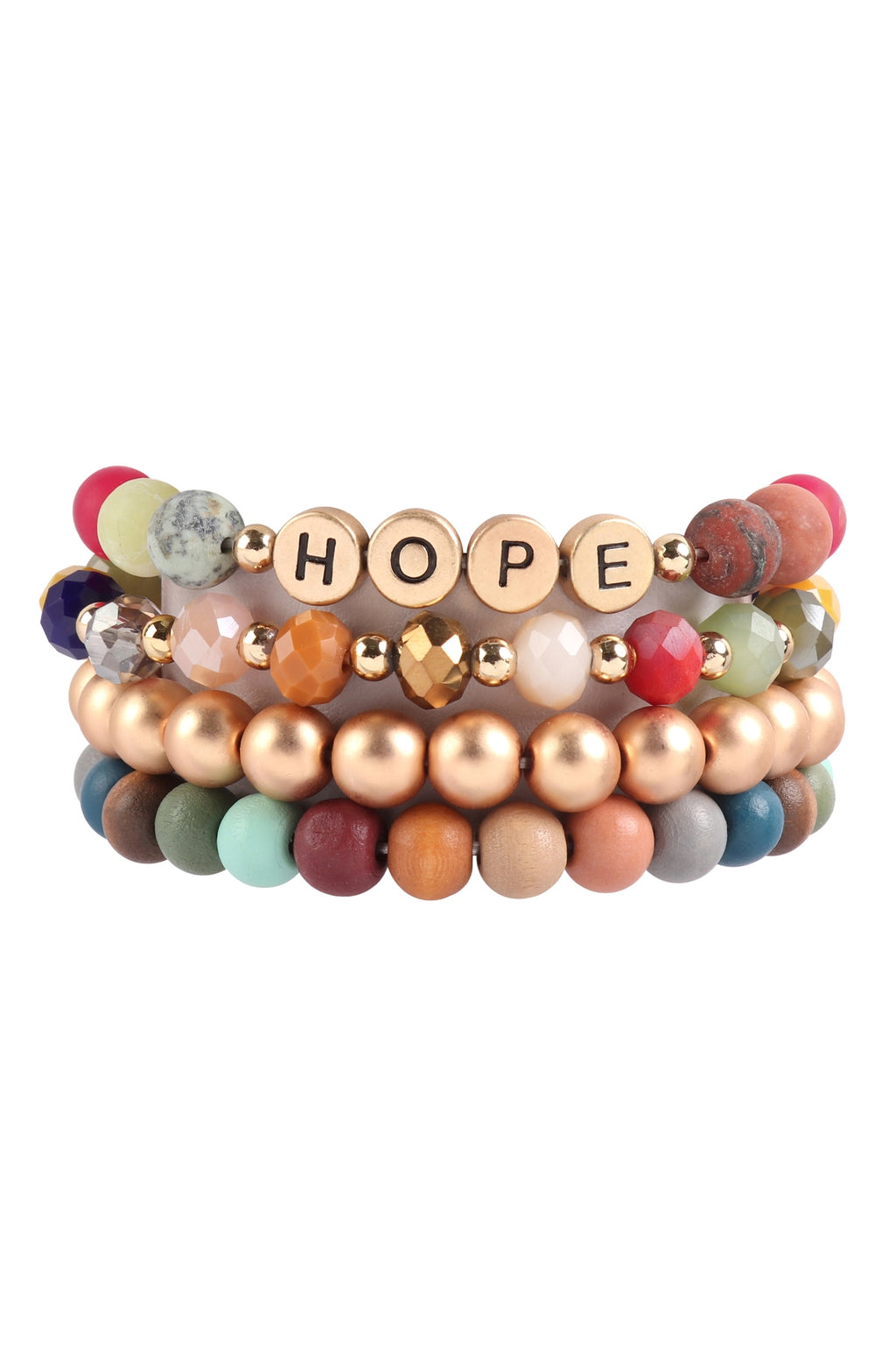 Hope Charm Multi Line Beaded Bracelet Multicolor - Pack of 6