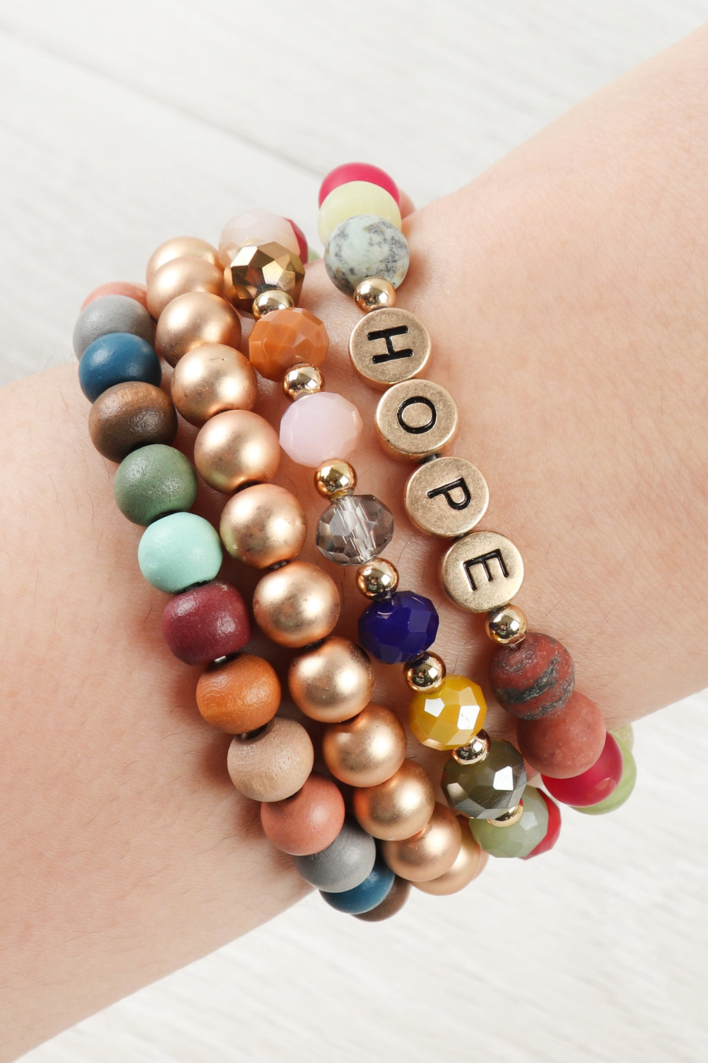 Hope Charm Multi Line Beaded Bracelet Multicolor - Pack of 6