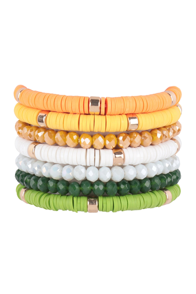 St. Patrick's  Multi Line Ring Beaded Bracelet Multicolor Mix 2 - Pack of 6
