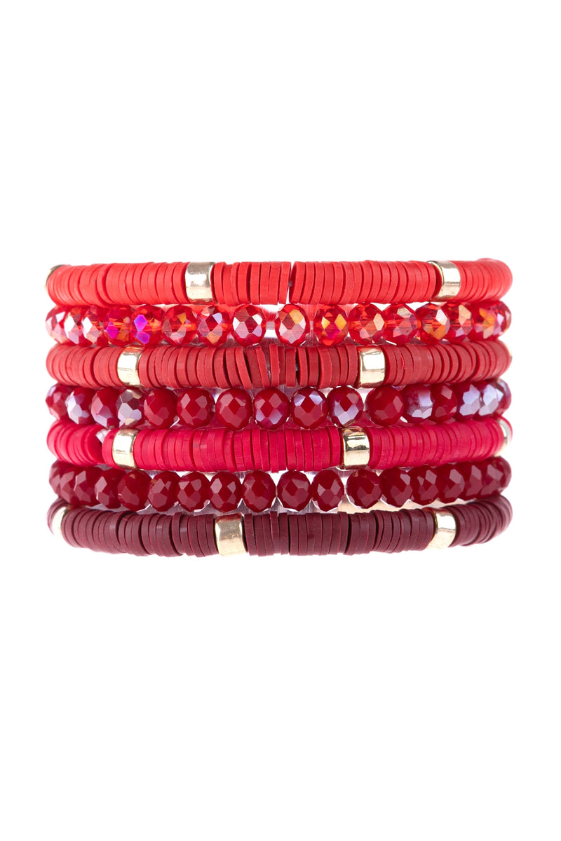 Multi Line Ring Beaded Bracelet Red - Pack of 6