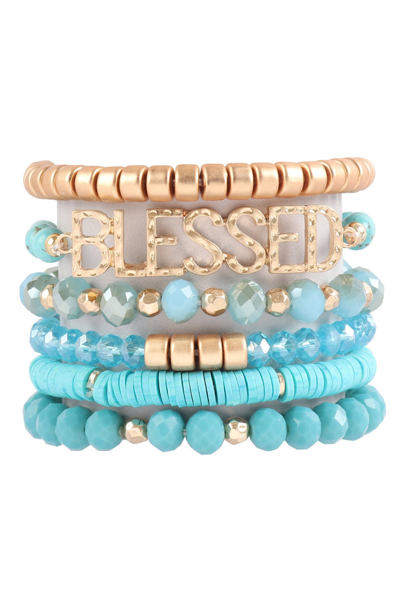 Blessed Charm Multiline Beaded Bracelet Turquoise - Pack of 6