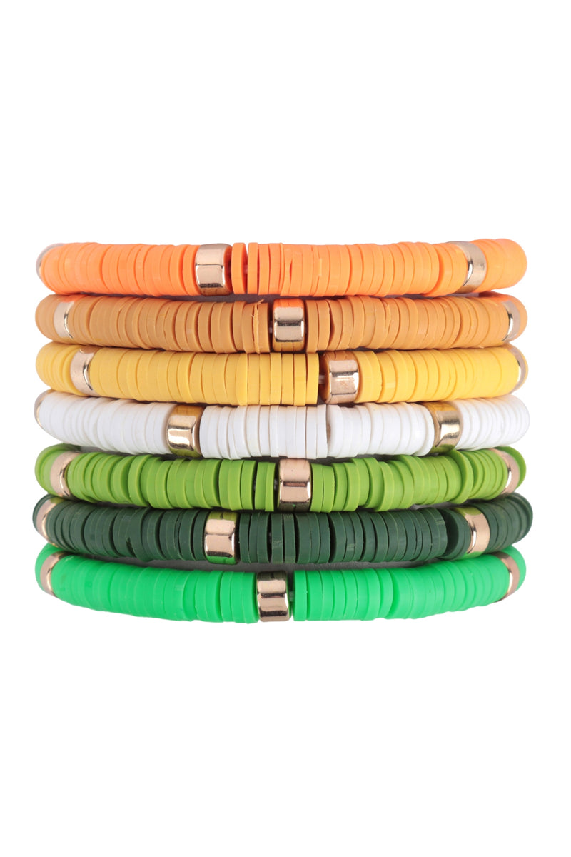St. Patrick Multi Line Ring Beaded Bracelet Multicolor Mix - Pack of 6