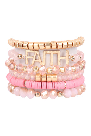 Mix Beads Faith Charm Bracelet Pink - Pack of 6