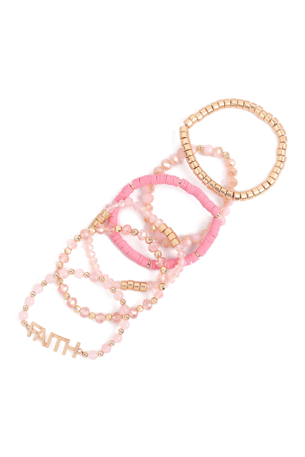 Mix Beads Faith Charm Bracelet Pink - Pack of 6