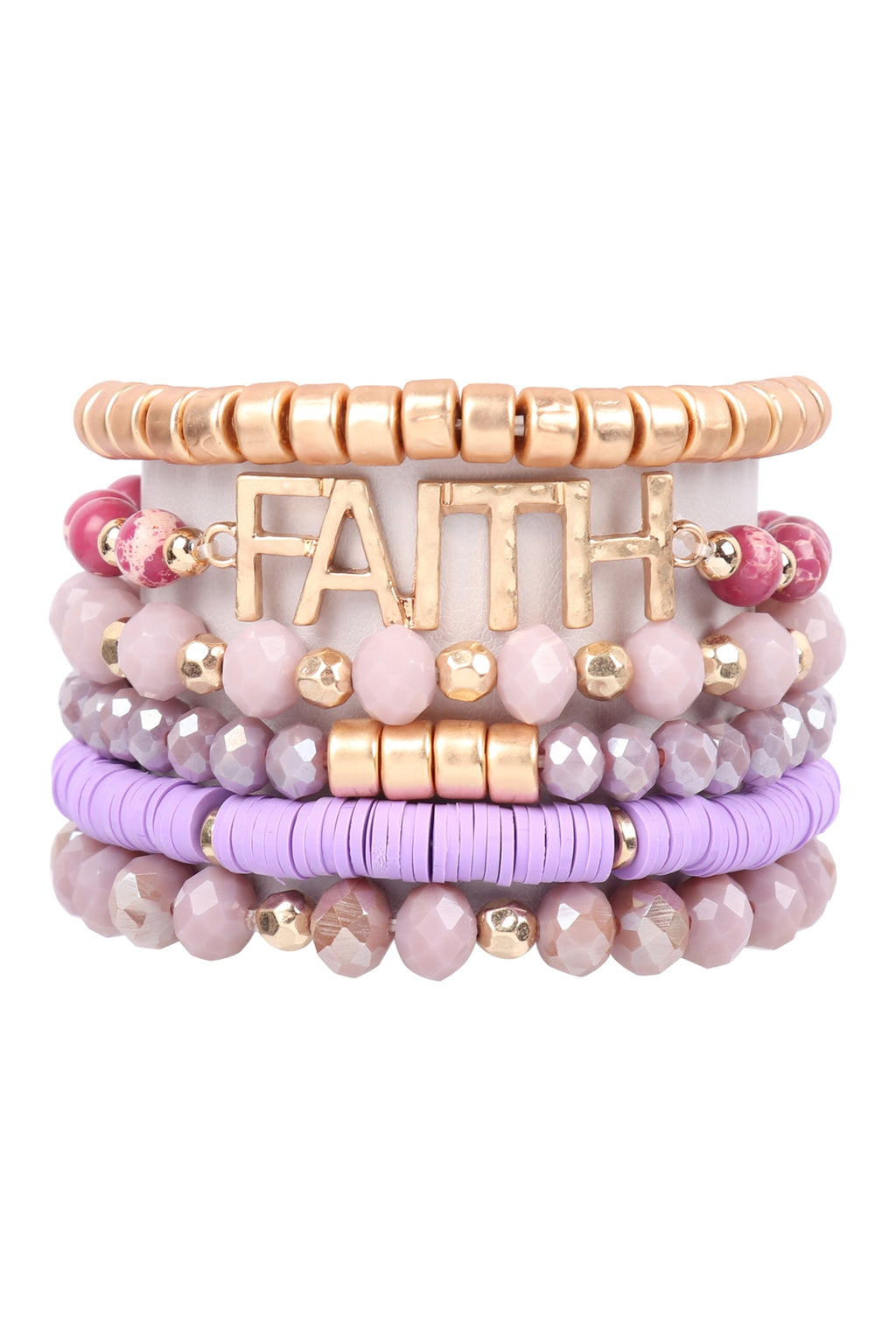 Mix Beads Faith Charm Bracelet Purple - Pack of 6