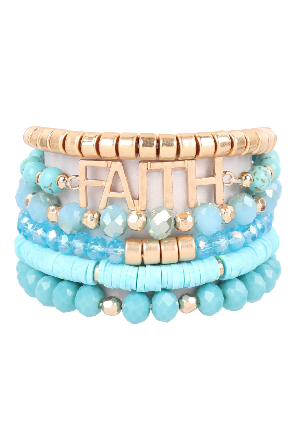 Mix Beads Faith Charm Bracelet Turquoise - Pack of 6