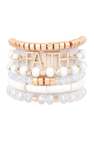 Gold Black Faith Glass Stretch Bracelet - Pack of 6